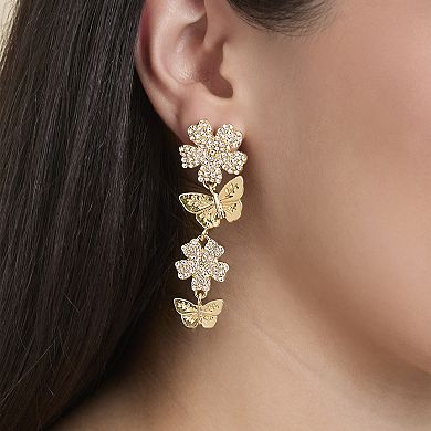 JS Jessica Simpson Vertical Butterfly Drop Earrings with Shiny Gold Tone Finish