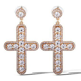 JS Jessica Simpson Crystal Cross Drop Earrings