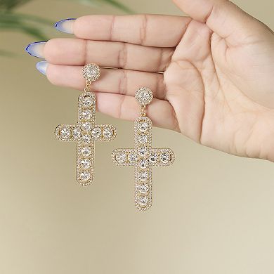 JS Jessica Simpson Crystal Cross Drop Earrings