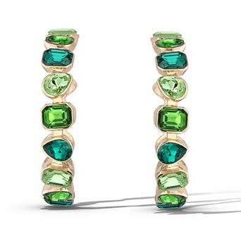 JS Jessica Simpson Gold-Tone Green Stone Hoop Earrings