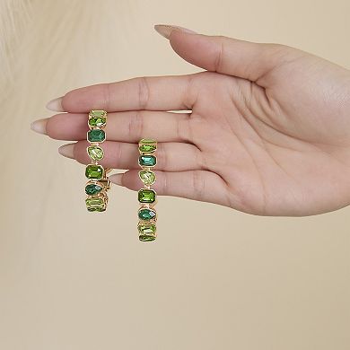 JS Jessica Simpson Gold-Tone Green Stone Hoop Earrings