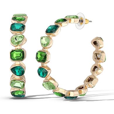 JS Jessica Simpson Gold-Tone Green Stone Hoop Earrings
