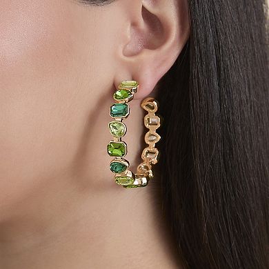 JS Jessica Simpson Gold-Tone Green Stone Hoop Earrings