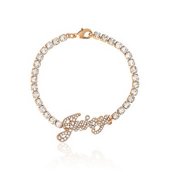 Juicy Couture Logo Clear Stone Tennis Bracelet for Women 7.5", Gold-Tone Bling Juicy Bracelet