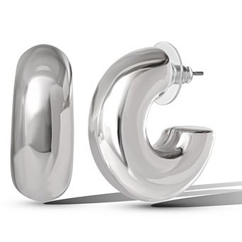 JS Jessica Simpson Chunky Hoop Earrings in Silver Tone Finish