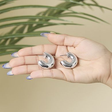 JS Jessica Simpson Chunky Hoop Earrings in Silver Tone Finish