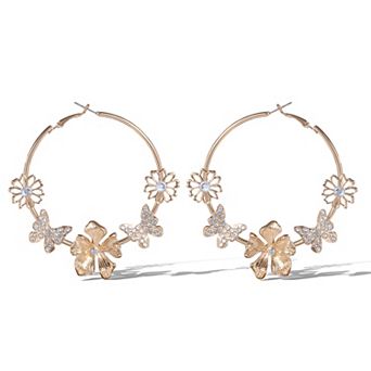 JS Jessica Simpson Floral Butterfly Hoop Earrings