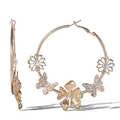 JS Jessica Simpson Floral Butterfly Hoop Earrings