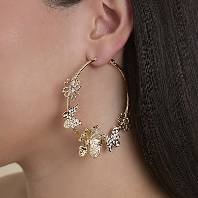 JS Jessica Simpson Floral Butterfly Hoop Earrings