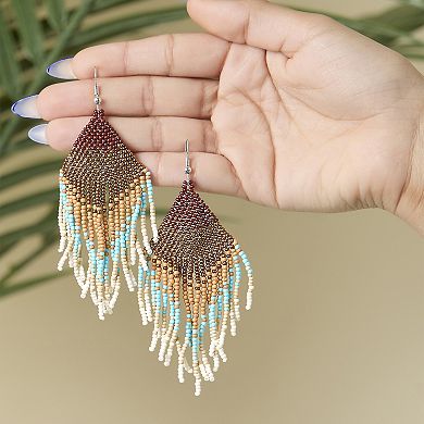 JS Jessica Simpson Beaded Fringe Earrings in Turquoise and Brown Ombre