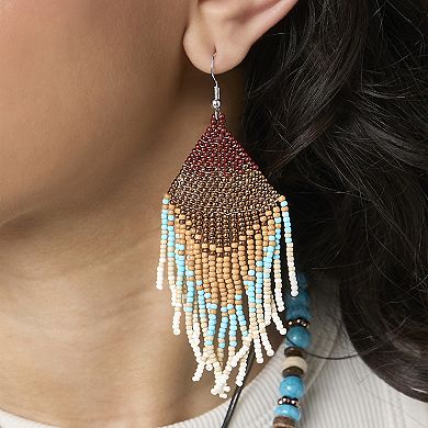JS Jessica Simpson Beaded Fringe Earrings in Turquoise and Brown Ombre