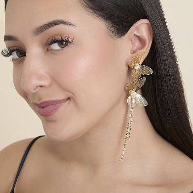 JS Jessica Simpson Long Butterfly Drop Earrings in Shimmering Gold-Tone