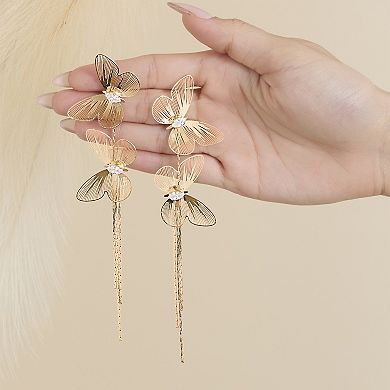 JS Jessica Simpson Long Butterfly Drop Earrings in Shimmering Gold-Tone