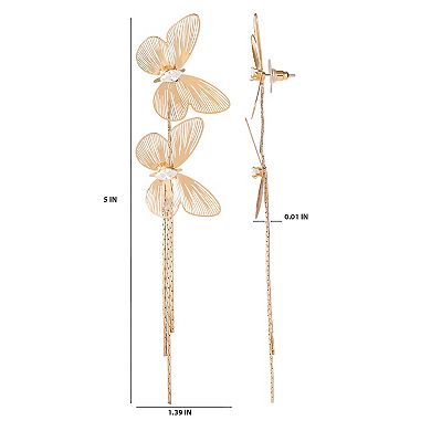 JS Jessica Simpson Long Butterfly Drop Earrings in Shimmering Gold-Tone