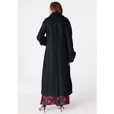 Roaman's Women's Plus Size Wool Blend Coat With Faux Fur Trim