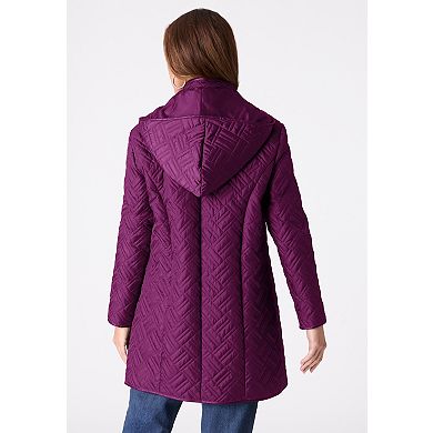 Roaman's Women's Plus Size Leather Trim Quilted Jacket