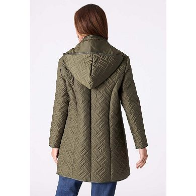 Roaman's Women's Plus Size Leather Trim Quilted Jacket