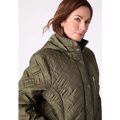 Roaman's Women's Plus Size Leather Trim Quilted Jacket
