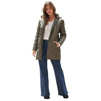 Roaman's Women's Plus Size Leather Trim Quilted Jacket