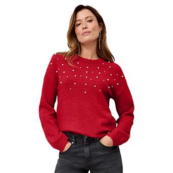 ellos Plus Size Pearl Embellished Pullover