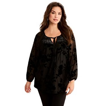 Roaman's Women's Plus Size Velvet Burnout Keyhole Tee