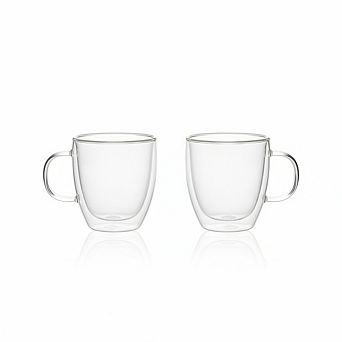 Double Wall Insulated Coffee Glasses Set of 2 13.5 Ounce