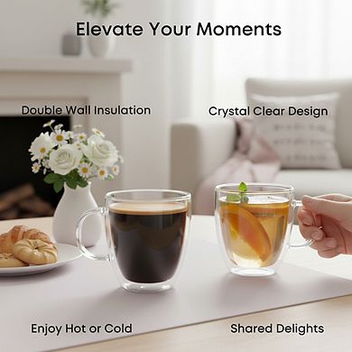 Double Wall Insulated Coffee Glasses Set of 2 13.5 Ounce