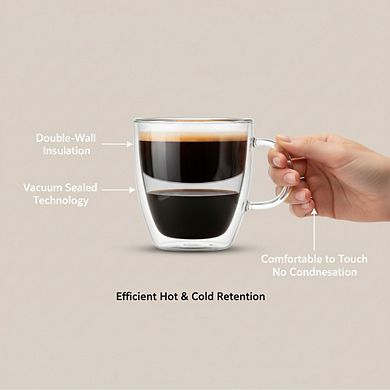 Double Wall Insulated Coffee Glasses Set of 2 13.5 Ounce