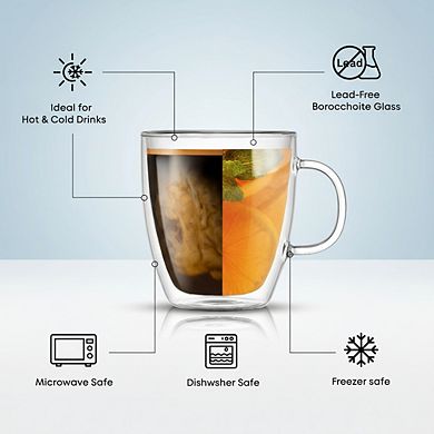 Double Wall Insulated Coffee Glasses Set of 2 13.5 Ounce