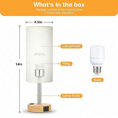 3 Way Dimmable Touch Bedside Lamp with USB C Charging Port and AC Outlet