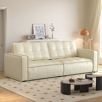 Modern Faux Leather Sofa Couch, 95” Wide 3-Seater Sofa for Living Room