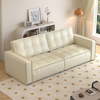 Modern Faux Leather Sofa Couch, 95” Wide 3-Seater Sofa for Living Room