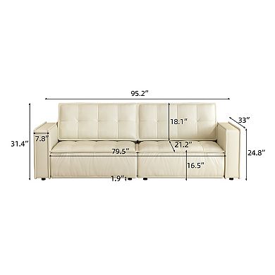 Modern Faux Leather Sofa Couch, 95” Wide 3-Seater Sofa for Living Room