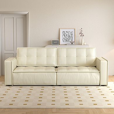 Modern Faux Leather Sofa Couch, 95” Wide 3-Seater Sofa for Living Room