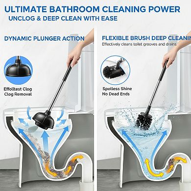 Stainless Steel Toilet Plunger and Brush Set 2 in 1 Rustproof and Heavy Duty