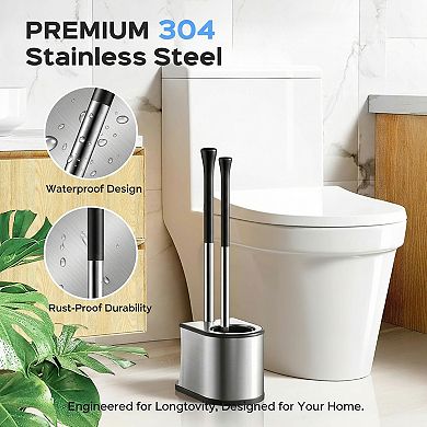 Stainless Steel Toilet Plunger and Brush Set 2 in 1 Rustproof and Heavy Duty
