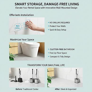 Stainless Steel Toilet Plunger and Brush Set 2 in 1 Rustproof and Heavy Duty