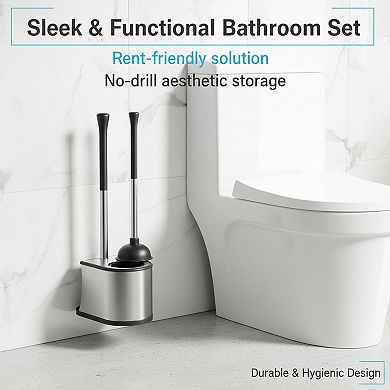 Stainless Steel Toilet Plunger and Brush Set 2 in 1 Rustproof and Heavy Duty