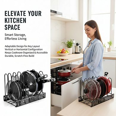 8-Tier Adjustable Heavy-Duty Pots and Pans Organizer Rack for Under Cabinet Storage