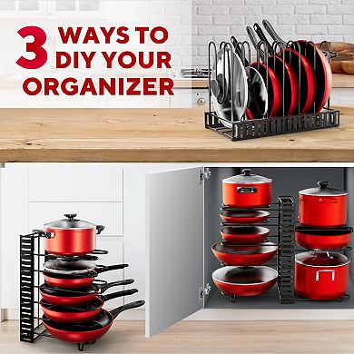 8-Tier Adjustable Heavy-Duty Pots and Pans Organizer Rack for Under Cabinet Storage
