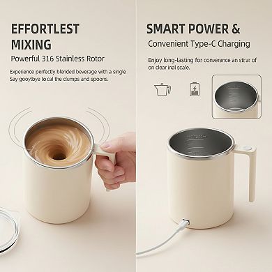 Electric Mixing Mug for Coffee Milk Cocoa and Beverages Automatic Stirring