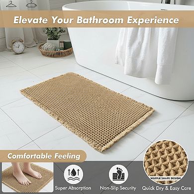 Waffle Bathroom Rug Set Non Slip Washable and Super Absorbent