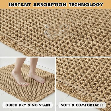 Waffle Bathroom Rug Set Non Slip Washable and Super Absorbent