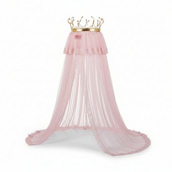 Cute Lace Princess Bed Canopy with Metal Crown-Soft Polyester Fabric,Easy Installation