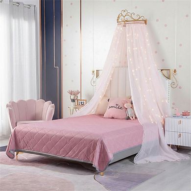 Cute Lace Princess Bed Canopy with Metal Crown-Soft Polyester Fabric,Easy Installation