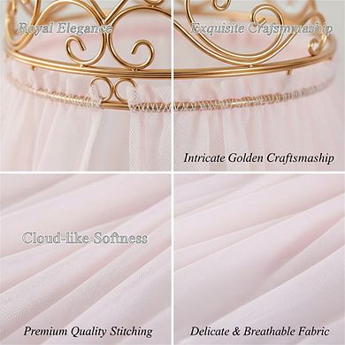 Cute Lace Princess Bed Canopy with Metal Crown-Soft Polyester Fabric,Easy Installation
