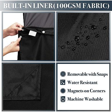 Waffle Weave Shower Curtain with Snap-in Fabric Liner & 12 Black Hooks Set , 71x72