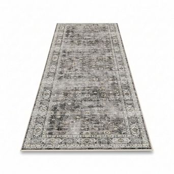 Washable Hallway Runner Rug with Rubber Backing Vintage Design
