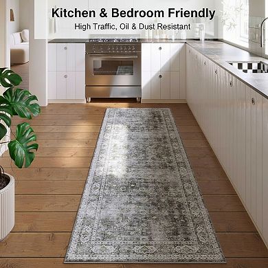 Washable Hallway Runner Rug with Rubber Backing Vintage Design