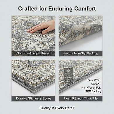 Washable Hallway Runner Rug with Rubber Backing Vintage Design